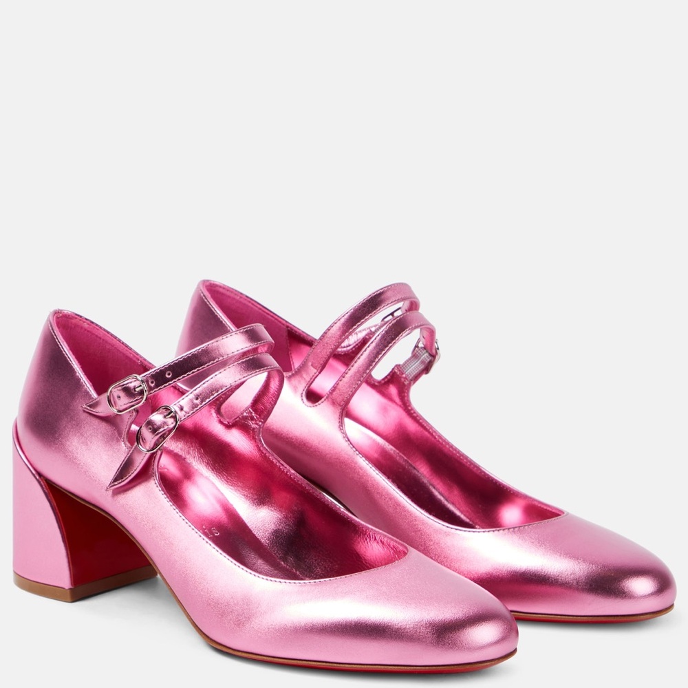 NIB Christian Louboutin Metallic Pink Mary Jane Heels- 38.5 - dust bags included